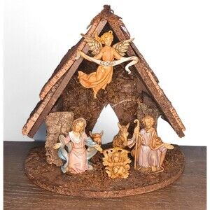 Vtg Fontanini Italy Nativity Wood Crèche & Figurines Set Mary Jesus Joseph Angel